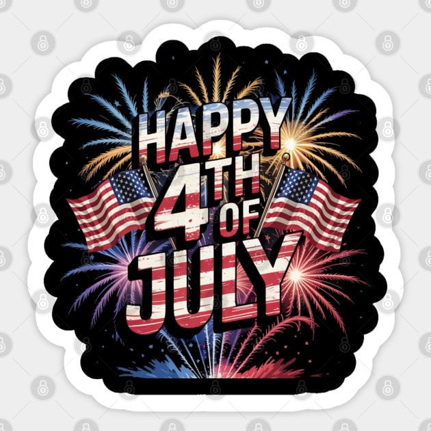 Happy 4th Of July Patriotic American US Flag 4th Of July Sticker by Creatifly Graphic Tees